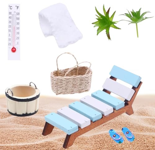 9 Teilig Sauna-ZubehöR Miniatur-Dekoration Miniatur-Dekoration Wellness Decorative Accessories Mikrolandschaft Miniliegestuhl Strandkorb For Diy, Unique Gift Garden Decoration Sauna Accessories Gift