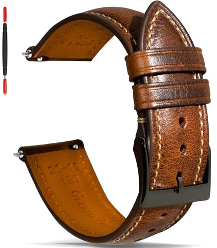 Gomvadr Quick Release Lederarmband, Vintage Öl gegerbt Pull-up Lederband Ersatz Uhrenarmbänder Männer Frauen 14mm 16mm 18mm 19mm 20mm 21mm 22mm 24mm (21mm, Tan/Black Buckle)