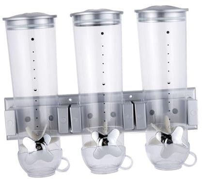 DimyFew Triple Canister Candy Dispenser Wall Mount Grain Oatmeal Container Triple Control Household Save Space Home Cereal Dispenser