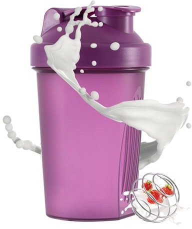 Toced Mini bouteille shaker de protéines avec mélangeur en acier inoxydable, avec couvercle à rabat anti-fuite, sans BPA, parfaite pour les protéines et les compléments, 400 ml (violet)