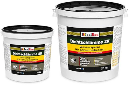 Isolbau Dichtschlämme 2K - 30 kg Lösemittelfrei Wassersperre zur Abdichtung von Schwimmbecken, Pool, Brunnen, Balkon, Terrasse