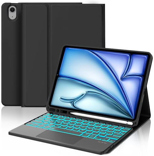 JADEMALL Tastiera con Trackpad per iPad Air 11 M2/M3, Italiano QWERTY Tastiera Retroilluminata Bluetooth Staccabile con Touchpad per iPad Air 11 2024/2025, Nero