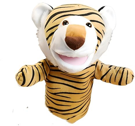 Proumhang Handpuppen mit Funktionierendem Mund,Wald Tier Freunde Theater,Spielzeug für Jungen oder Mädchen,Weiches Plüschspielzeug für fantasievolles Spiel,Showtheater Tiger 25cm