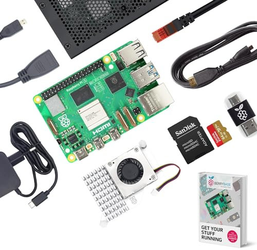 Raspberry Pi 5 4GB, Starter Kit mit Aluminiumgehäuse, aktivem Kühler, 64GB SanDisk microSD, Netzteil, HDMI Kabel & Adapter, Cardreader, CAT6 Netzwerkkabel – Komplettset für sofortigen Start