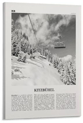 LZTEN Kitzbühel Druck Schwarz Weiß Kitzbühel Wandkunst Kitzbühel Poster Kitzbühel Foto Kitzbühel Wanddeko Tirol Österreich Leinwand Wand A