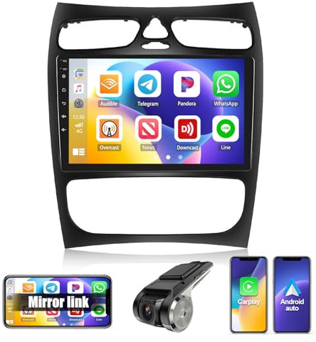 [2GB+64GB] SIXWIN Android 13 Radio Coche para Mercedes Benz C-Klasse W203 W209, con CarPlay Android Auto HiFi, 9 Pulgadas Pantalla Táctil con Bluetooth/WiFi/GPS/FM/RDS/USB/EQ+AHD Cámara+DVR