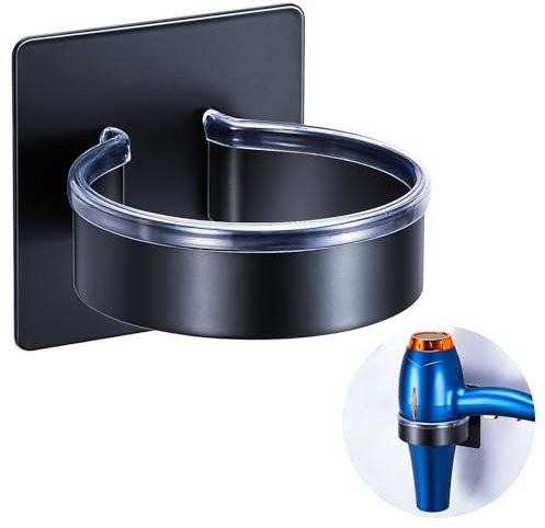 GGQ Föhnhalter Wand Ohne Bohren, Föhn Halterung, Fönhalterung Wandhalterung, Haartrockner Halterung, Fön Aufbewahrung, Selbstklebend Haartrocknerhalter Für Bad Barbershop Hotel (Schwarz)