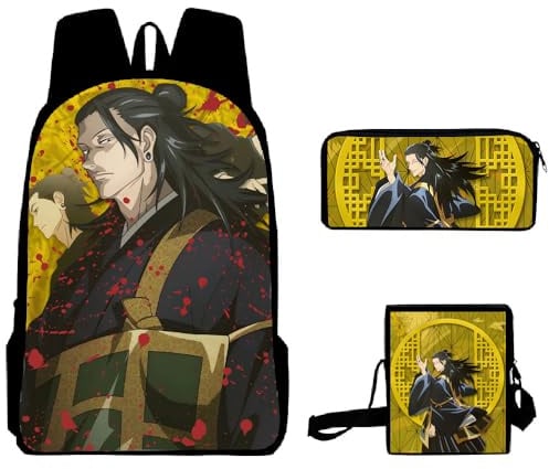 Jiumaocleu JJK Rucksack, Gojo, Satoru, Schultasche, Umhängetasche, Federmäppchen, Anime-Figur, Geto Suguru, bedruckt, Schultasche, Büchertasche, Tagesrucksack, 3-teilig, Geto Suguru, M