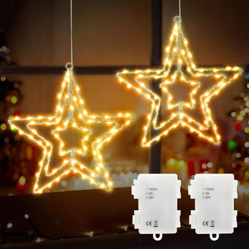 AGOTD Sterne Weihnachtsbeleuchtung, 75 LED Warmweiß Leuchtstern Fensterdeko Batterie Weihnachtsdeko Lichterkette mit Timer für Fenster Innen Zimmer Balkon Geburtstag Party Hochzeit