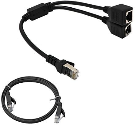 1 to 2 Socket LAN Ethernet Network Plug Splitter Adapter with LAN Cable