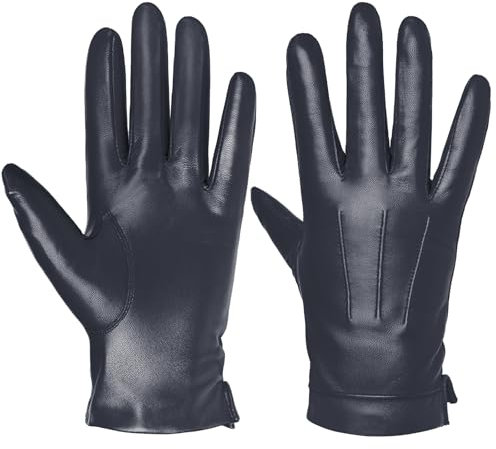 Harssidanzar Herren Lederhandschuhe Kaschmir gefüttert Warm Touchscreen Handschuhe SM052EU,Marine,Größe L