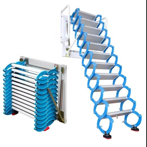 Blaue Wandmontage, kaltgewalzte Stahltreppe mit Handläufen, 12 Stufen, Dachbodenverlängerung