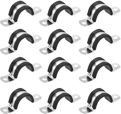 LEPEVNEY 25mm Pipe Clamps Rubber-Cushioned Stainless Steel U-Clamps for Pipes, Cables & Tubes 12-Pack