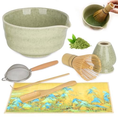 7PCS Matcha Set,Matcha Kit with Whisk and Bowl,Matcha Whisk Scoop, Sifter, Whisk Holder Matcha Whisk Set Matcha Tea Set for Making – Unique Gift for Women, Men, Friends – Home & Kitchen Décor