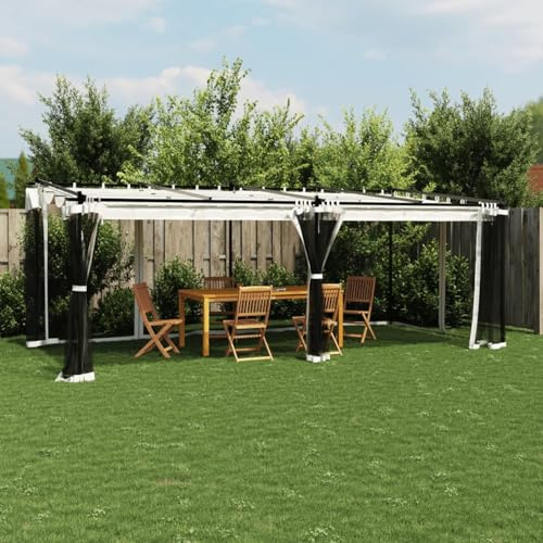 IKAYAA Pavillon 6 x 3 m Wasserdicht Stabil Winterfest, Garten Pavillion, Gartenpavillon mit Sonnenschutz Überdachung, Alu Pavillon mit Vorhängen, Creme-2