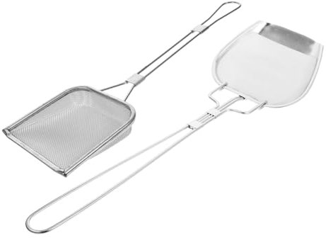 CHICAMPERA 2 Pcs Fine Mesh Oil Skimmer Strainer Spoon for Cooking Frying Deep Fryer Food Strainer Reusable Mesh Long Handle Stainless Steel