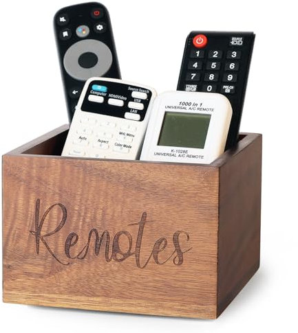NOOETAH Remote Control Holder, Wooden TV Remote Holder for Table, Remote Organizer Caddy for Home Decor, Remote Box for Nightstand, Brown Labeled Remote, 1 Slot - 5.1 Inch