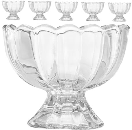 VILLFUL 6pièces Lot De Coupes à Dessert Sur Pied Verre Transparentes Forme Tulipe Pour Glaces Yaourts Cocktails