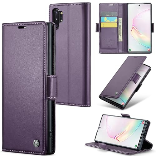 Rerzoiro Handyhülle für Samsung Galaxy Note10 Plus Hülle, Premium PU Lederhülle Klappbar Flip Case [RFID Blocker] Tasche Magnet Kartenfach Klapphülle Schutzhülle für Samsung Galaxy Note10 Plus, Lila