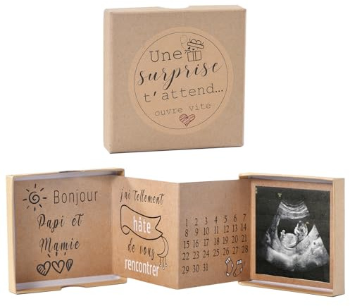 Annonce Grossesse Future Grand-Parents – Carte Dépliante Surprise avec Photo Échographie & Calendrier Naissance – Idée Cadeau Originale pour Devenir Papy et Mamie – Carte Souvenir avec Boîte