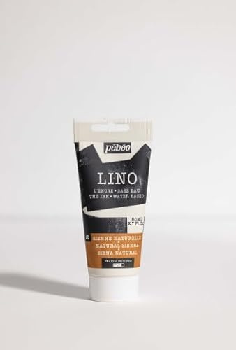Pébéo Encre Linogravure SIENNE NATURELLE 80 ml – Encre Lino à l’Eau Ultra Pigmentée et Opaque, Impression sur Linoléum et Papier, Nettoyage Facile