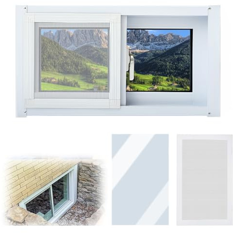Kellerfenster mit Fliegengitter und Glas Aluminium-Austauschfenster für Hühnerställe, Küchen, Garagen, Häuser(HXW 40X40CM/15.7X15.7IN)