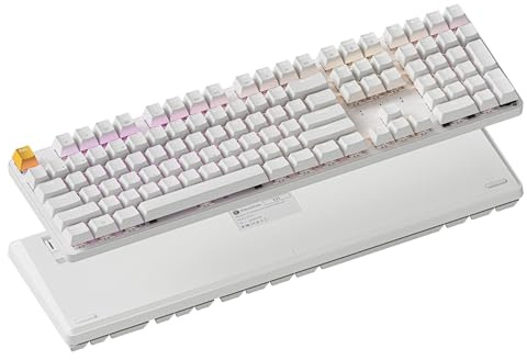 Keychron KJ5 Kabellose benutzerdefinierte mechanische Tastatur, 2,4 GHz Bluetooth QMK Full-Size Layout RGB, Hot-Swappable Red Switch Kompatibel mit Mac Windows Linux für Gaming Office - Weiß