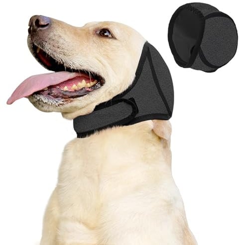 Hunde Ohrenschützer Lärmschutz & Gehörschutz Hund - Elastische Hundemütze zur Beruhigung bei Feuerwerk, Gewitter & Föhnen - Verstellbarer Ohrenschutz für Hunde gegen Angst (Grau) (L)