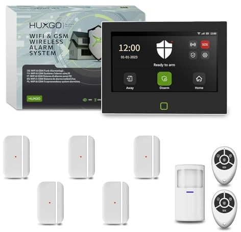 HUXGO® HXA700 Alarmanlage Haus & Wohnung WiFi + GSM 4G mit Tuya Smartlife App | kabelloses Alarmsystem mit 1x PIR-Bewegungsmelder, 5X Fensteralarm/Türsensoren | Smart Home Security