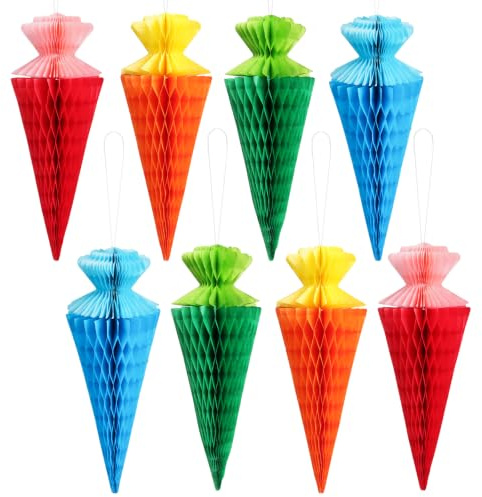 COMOOKA 8 Stück Girlande Einschulung Deko Schultüte Mädchen Bunt 20cm | Mini Zuckertüten aus Seidenpapier, kleine Schultüte Deko für Schuleinführung, Einschulung, Schulanfang & Einschulungsfeier