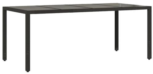 HETFTJN Table de jardin pliante 190 x 90 cm avec plateau en verre noir en rotin synthétique résistant aux UV et acier revêtu par pulvérisation, résistant aux intempéries, pour balcon, jardin, terrasse