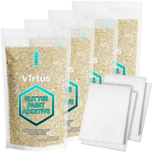 v1rtus Champagne Gold Glitter Paint Additive 400g with 4X Buffing Pads | Additive for Glitter Paint Walls, Add to Interior & Exterior Paint, Emulsion, Varnish