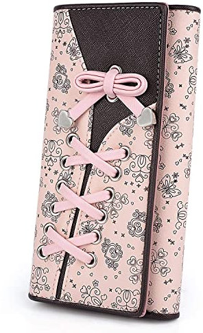 UTO Geldbörse Damen Mädchen PU Leder Langes Portemonnaie Clutch Nette Schleife Portmonee Frauen Große Kapazität Brieftasche für Valentinstag Muttertag Geburtstag Gedenktag Weihnachten Neujahr Rosa