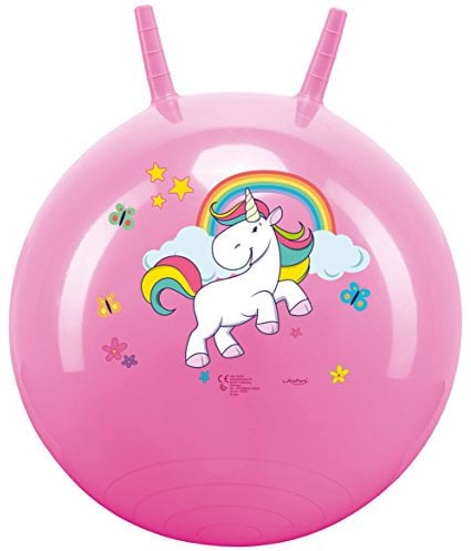 John 59004 Sprungball Einhorn - Bedruckter Hopperball, Hüpfball, Springball, Hopper Ball für Drinnen & Draußen - wiederaufblasbar, robust - Fitness für Kinder, Mit Motiv, Pink