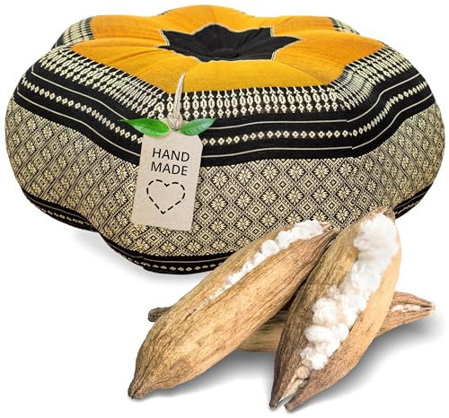 livasia Meditationskissen Stern groß - Ø 40x20cm - Yogakissen mit Kapok, Pouf, Bodenkissen sternförmig Yoga Zen Meditation, Zafukissen Garten Balkon, Sitzkissen handgefertigt (Schwarz/Orange)