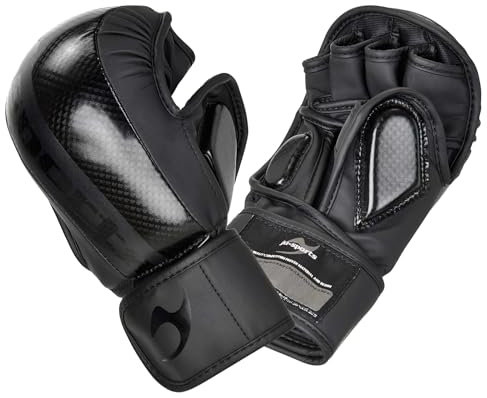 Ju-Sports MMA Sparring Handschuhe Carbon - Assassin schwarz, PU I Allkampf/MMA Handschuhe mit Handrückenpolster I Robuster Daumen- & Ballenschutz fürs Training I Größe L
