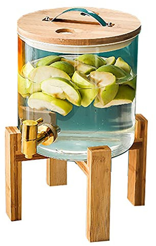 Distributeur de Boisson avec Support en Bois et Robinet, Fontaine à Boisson avec Couvercle, Distributeur de Jus de Fruit Étanches pour Maisons Fêtes et Magasins, Résistance à Haute Température
