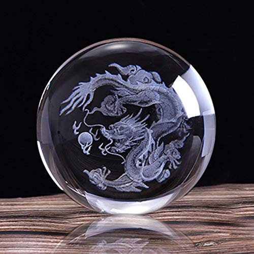 LooQin 60mm Crystal Glass Laser Engraved Shenron Dragon Ball 3D Model Office Ornament Home Decor Gift