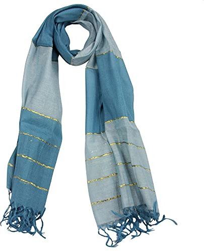 Freak Scene Schal - blau - mit goldenem Lurex und Fransen - 70x160 cm - Halstuch