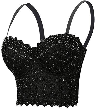 Woboren Intima da Donna con Reggiseno in Strass Argento Lucido da Donna (Nero, XS)