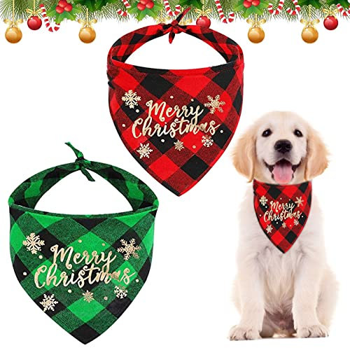 Hundehalstuch Weihnachten, 2 Stück Halstuch Hund, Hundekostüm Weihnachten, Hundebekleidung Zubehör, Hundehalstuch Bandanas, Klassisches Kariertes Hundehalstuch für Katzen Hunde