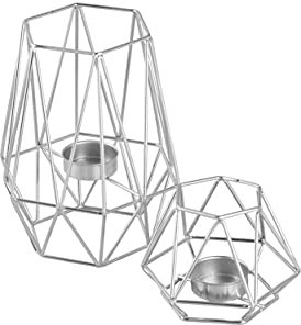ECHTWERK Set de 2 portavelas/portacandelitas Vintage Mix, edición Plateada, diseño geométrico, portavelas votivo para Mesa de salón/Comedor, decoración de Mesa de Boda