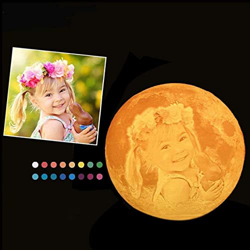 Lámpara de luna 3D personalizada, Lámpara de luna personalizada con foto, 16 colores LED, Regulable, con soporte de madera, Control remoto y táctil, Decoración de guardería, Lámpara de Navidad, 15 cm