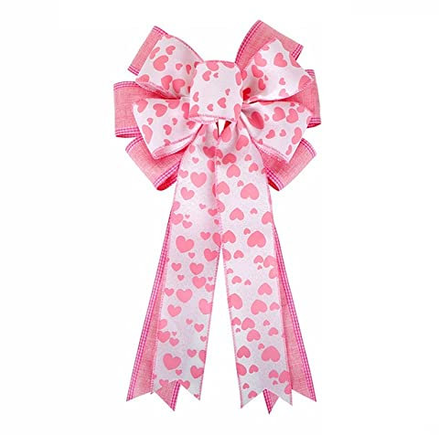 Ghirlanda fiocco per San Valentino rosa cuore fiocchi per confezioni regalo, decorazione per matrimoni, fai da te, idea regalo, fiocco, 28 x 50 cm.