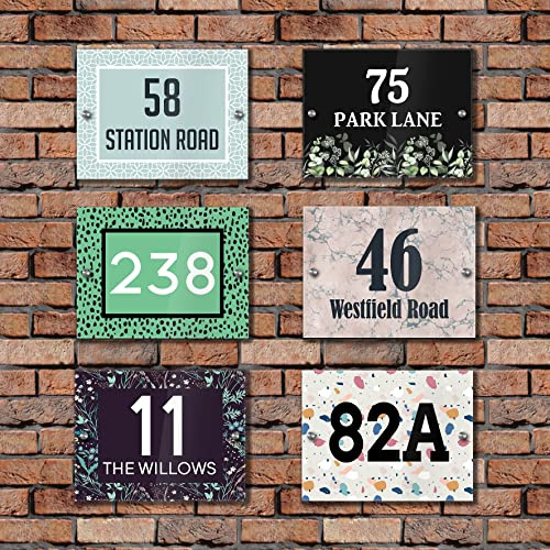 Personalised Acrylic Patterned Modern Door Number Plaque, Contemporary Custom Front Door Address Sign (Style F)