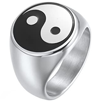 OAKKY Herren Edelstahl Jahrgang Yin Yang Klatsch Ring Hochzeitsschmuck Silber Größe 57 (18.1)