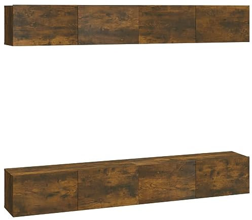 vidaXL Wall-Mountable Smoked Oak TV Cabinets Set - 4pcs - Engineered Wood - Storage for Magazines, DVDs - Living Room, Bedroom Furniture