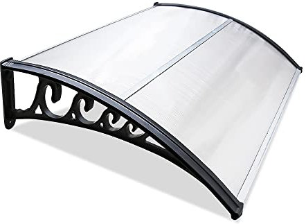 Herrselsam Vordach für Haustür 150x100 cm Transparent Polycarbonat Pultvordach Pultbogenvordach Überdachung Haustürvordach Türdach für draußen Sonnenschutz Regenschutz Aluminium