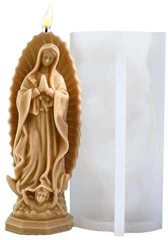 LINGJIONG Forma bendita Virgen María | escultura silicona 3D para arcilla - Vela jabón forma resina epoxi silicona Angel WingMold para chocolate, caramelos