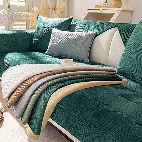 FASCINATDECO Sofa/Couch überzug/überwurf, Sofaschoner rutschfest, Super Weicher Samt Sofabezug für Sofa L Form/U Form/Ecksofa 3/2/1 Sitzer, Sofaschutz Hund Washable Sofahusse (110x240cm,Dunkelgrün)